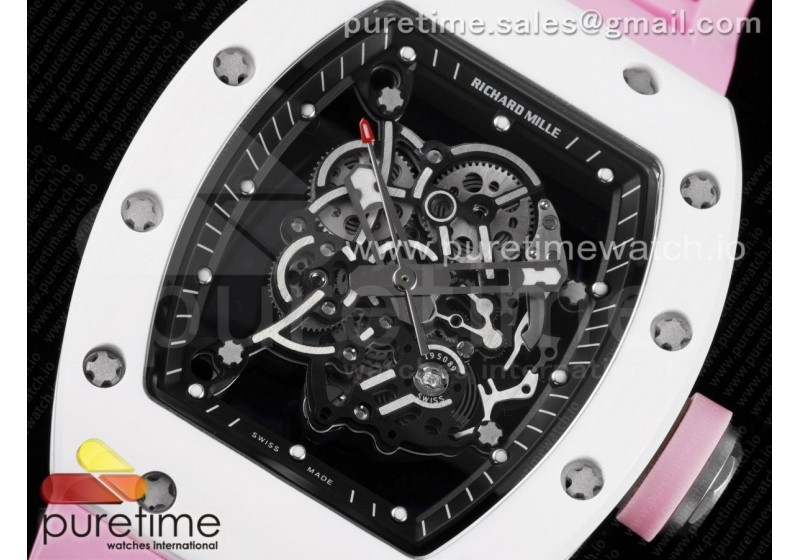 Rm White Ceramic Kvf Best Edition Skeleton Dial Black On Pink Rubber