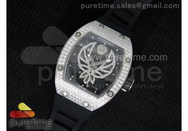 RM 051 SS Full Paved Diamonds Phœnix Dial on Black Rubber Strap 6T51