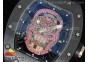 RM052 Black Ceramic Full Paved Pink Diamonds Skull Dial on Black Rubber Strap MIYOTA8215