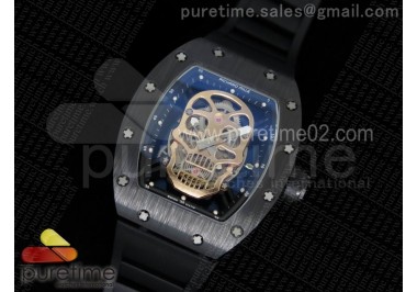 RM052 Black Ceramic Gold Skull Dial on Black Rubber Strap MIYOTA8215