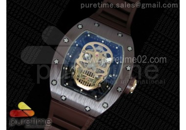 RM052 Brown Ceramic Gold Skull Dial on Brown Rubber Strap MIYOTA8215