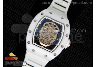 RM052 White Ceramic Gold Skull Dial on White Rubber Strap MIYOTA8215