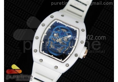 RM052 White Ceramic Blue Skull Dial on White Rubber Strap MIYOTA8215