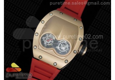 RM053 RG Fake Tourbillon Skeleton Dial on Red Rubber Strap A2824