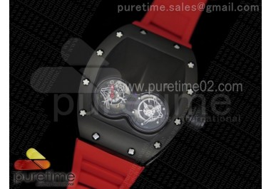 RM053 PVD Fake Tourbillon Skeleton Dial on Red Rubber Strap A2824