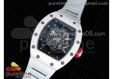 RM055 Real White Ceramic Case KVF Best Edition Skeleton Dial Red on White Rubber Strap MIYOTA8215