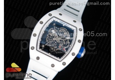 RM055 Real White Ceramic Case KVF Best Edition Skeleton Dial Blue on White Rubber Strap MIYOTA8215