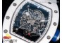 RM055 Real White Ceramic Case KVF Best Edition Skeleton Dial Blue on White Rubber Strap MIYOTA8215