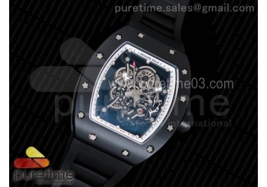 RM055 Real Ceramic Case KVF Best Edition Skeleton Dial White Inner Bezel on Black Rubber Strap MIYOTA8215