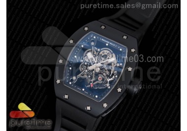 RM055 Real Ceramic Case KVF Best Edition Skeleton Dial Silver Hands on Black Rubber Strap MIYOTA8215