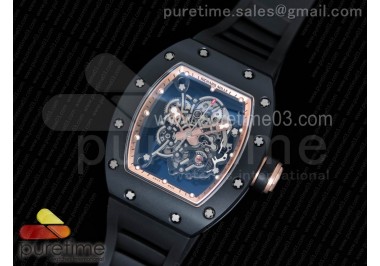 RM055 Real Ceramic Case KVF Best Edition Skeleton Dial Gold on Black Rubber Strap MIYOTA8215