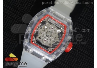 RM056 Transparent Case Red Bezel Skeleton Dial on White Rubber Strap MIYOTA 9015