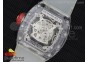 RM056 Transparent Case Red Bezel Skeleton Dial on White Rubber Strap MIYOTA 9015