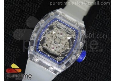 RM056 Transparent Case Blue Bezel Skeleton Dial on White Rubber Strap MIYOTA 9015