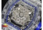 RM056 Transparent Case Blue Bezel Skeleton Dial on White Rubber Strap MIYOTA 9015