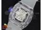 RM056 Transparent Case Blue Bezel Skeleton Dial on White Rubber Strap MIYOTA 9015