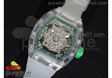 RM056 Transparent Case Green Bezel Skeleton Dial on White Rubber Strap MIYOTA 9015