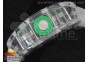 RM056 Transparent Case Green Bezel Skeleton Dial on White Rubber Strap MIYOTA 9015