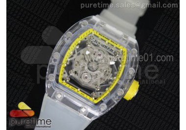 RM056 Transparent Case Yellow Bezel Skeleton Dial on White Rubber Strap MIYOTA 9015