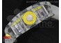 RM056 Transparent Case Yellow Bezel Skeleton Dial on White Rubber Strap MIYOTA 9015