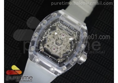 RM056 Transparent Case Black Bezel Skeleton Dial on White Rubber Strap MIYOTA 9015