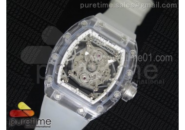 RM056 Transparent Case White Bezel Skeleton Dial on White Rubber Strap MIYOTA 9015