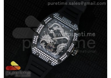 RM057 Dragon-Jackie Chan PVD Silver Dragon Dial Diamonds Bezel on Black Rubber Strap A2824