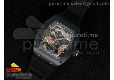 RM057 Dragon-Jackie Chan PVD Rose Gold Dragon Dial on Black Rubber Strap A2824