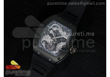 RM057 Dragon-Jackie Chan PVD Silver Dragon Dial on Black Rubber Strap A2824