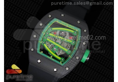 RM 059 Forge Carbon Green Inner Bezel Skeleton Dial on Black Rubber Strap 6T51