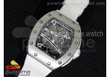 RM061 SS RMF White Inner Bezel Skeleton Dial on White Rubber Strap MIYOTA9015