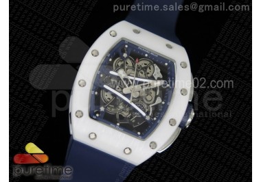 RM061 White Ceramic Blue Inner Bezel Skeleton Dial on Blue Rubber Strap MIYOTA8215