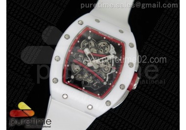 RM061 White Ceramic Red Inner Bezel Skeleton Dial on White Rubber Strap MIYOTA8215