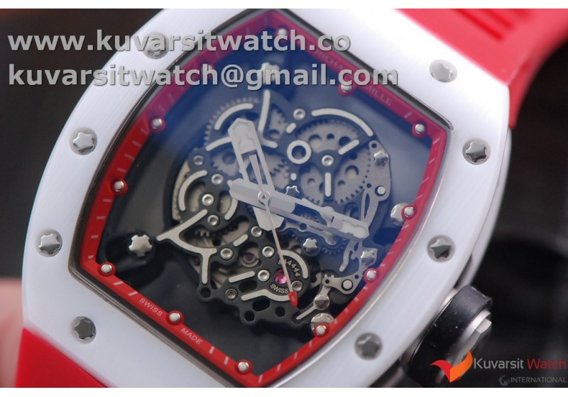 RICHARD MILLE 055 WHITE CERAMIC BEZEL RED SKELETON DIAL.MIYOTA8215