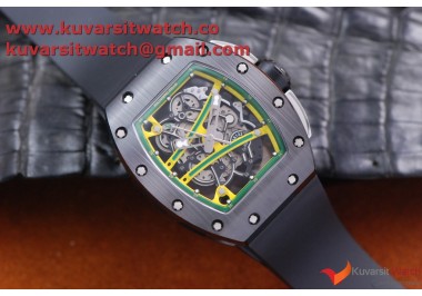 RICHARD MILLE 055 BLACK CERAMIC BEZEL /YELLOW INNER BEZEL SKELETON DIAL.MIYOTA8215