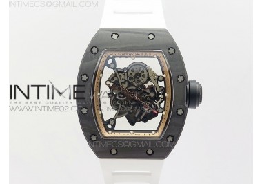 RM055 Carbon Case KVF Best Edition Carbon Bezel Skeleton Dial Black Crown on White Rubber Strap MIYOTA8215