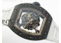 RM055 Carbon Case KVF Best Edition Carbon Bezel Skeleton Dial Black Crown on White Rubber Strap MIYOTA8215