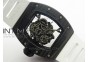 RM055 Carbon Case KVF Best Edition Carbon Bezel Skeleton Dial Black Crown on White Rubber Strap MIYOTA8215