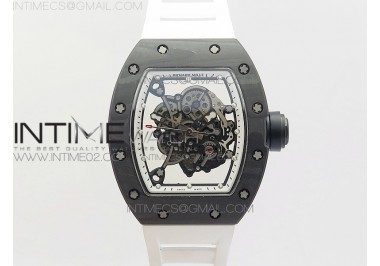 RM055 Ti Case KVF Best Edition Carbon Bezel Skeleton Dial Black Crown on White Rubber Strap MIYOTA8215