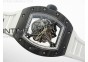 RM055 Ti Case KVF Best Edition Carbon Bezel Skeleton Dial Black Crown on White Rubber Strap MIYOTA8215