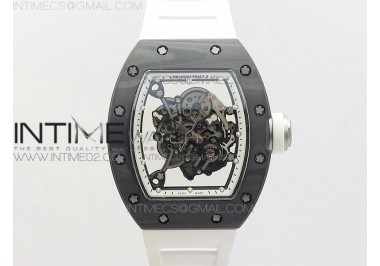 RM055 Ti Case KVF Best Edition Carbon Bezel Skeleton Dial White Crown on White Rubber Strap MIYOTA8215