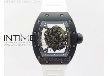 RM055 White Ceramic Case KVF Best Edition Black Ceramic Bezel Skeleton Dial on White Rubber Strap MIYOTA8215