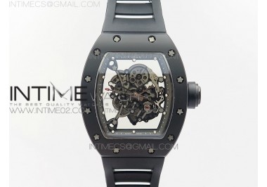 RM055 White Ceramic Case KVF Best Edition Black Ceramic Bezel Skeleton Dial on Black Rubber Strap MIYOTA8215