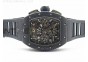 RM011 Carbon Case Chronograph KVF 1:1 Best Edition Ceramic Bezel Skeleton Dial on Black Rubber Strap A7750