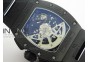 RM011 Carbon Case Chronograph KVF 1:1 Best Edition Ceramic Bezel Skeleton Dial on Black Rubber Strap A7750