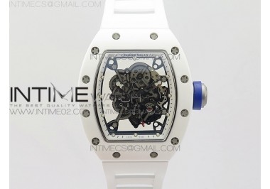 RM055 Real White Ceramic Case KVF Best Edition Skeleton Dial Blue on White Rubber Strap MIYOTA8215