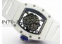 RM055 Real White Ceramic Case KVF Best Edition Skeleton Dial Blue on White Rubber Strap MIYOTA8215