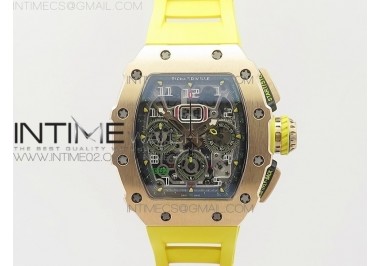 RM011 RG Chronograph SS Case KVF 1:1 Best Edition Crystal Skeleton Dial on Yellow Rubber Strap A7750