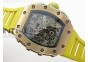 RM011 RG Chronograph RG Case KVF 1:1 Best Edition Crystal Skeleton Dial on Yellow Rubber Strap A7750