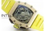 RM011 RG Chronograph RG Case KVF 1:1 Best Edition Crystal Skeleton Dial on Yellow Rubber Strap A7750